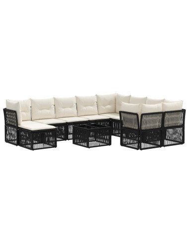 Set Divano da Giardino 11 pz Nero polyrattan