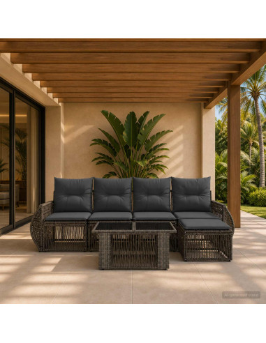 Set Divano da Giardino 6 pz Grigio e Grigio Scuro polyrattan