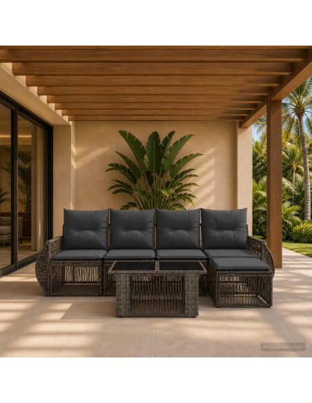 Set Divano da Giardino 6 pz Grigio e Grigio Scuro polyrattan