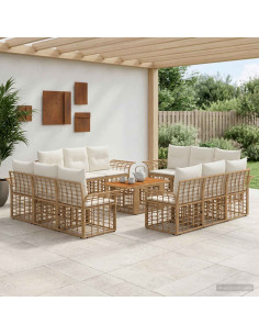 Set Divano da Giardino 13 pz Naturale e Bianco Crema polyrattan