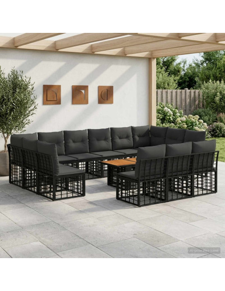 Set Divano da Giardino 14 pz Nero e Grigio scuro polyrattan