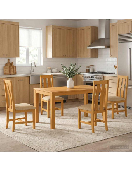 Set da pranzo 5 pz Beige Legno di Quercia Massello