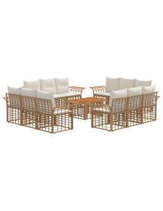 Set Divano da Giardino 13 pz Naturale e Bianco Crema polyrattan 2