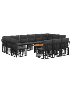 Set Divano da Giardino 14 pz Nero e Grigio scuro polyrattan 2