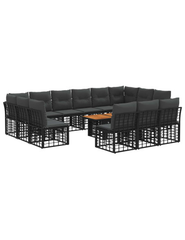 Set Divano da Giardino 14 pz Nero e Grigio scuro polyrattan