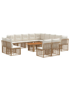 Set Divano da Giardino 14 pz Naturale e Bianco Crema polyrattan 2