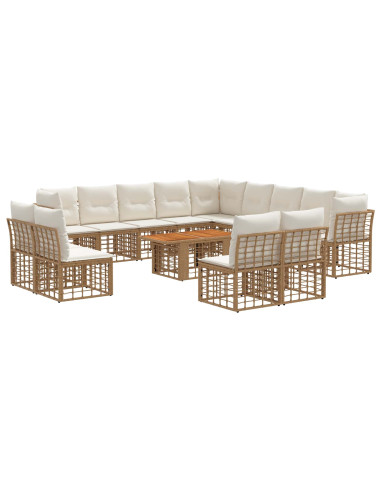 Set Divano da Giardino 14 pz Naturale e Bianco Crema polyrattan