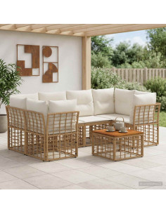 Set di divani da esterno 7 pz Naturale e Bianco Crema