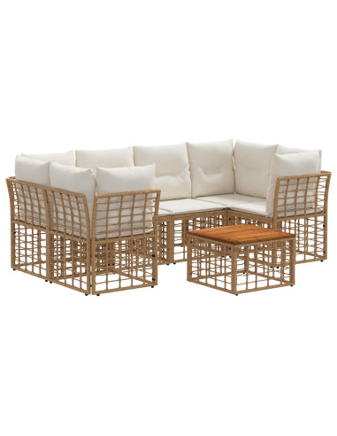 Set di divani da esterno 7 pz Naturale e Bianco Crema