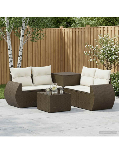 Set di divani 6 pz Marrone e Bianco Crema