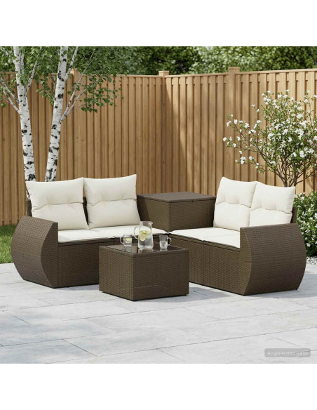 Set di divani 6 pz Marrone e Bianco Crema