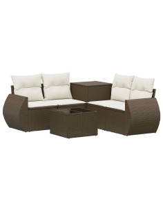 Set di divani 6 pz Marrone e Bianco Crema 2