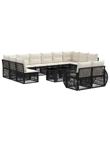 Set Divano da Giardino 13 pz Nero e Bianco Crema polyrattan