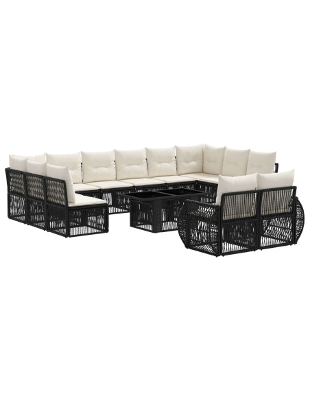 Set Divano da Giardino 13 pz Nero e Bianco Crema polyrattan