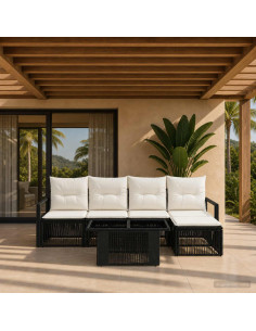 Set Divano da Giardino 6 pz Nero e Bianco Crema polyrattan