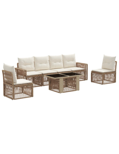 Set Divano da Giardino 7 pz Beige e Bianco Crema polyrattan