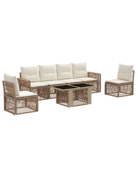 Set Divano da Giardino 7 pz Beige e Bianco Crema polyrattan