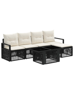 Set Divano da Giardino 6 pz Nero e Bianco Crema polyrattan 2