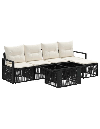 Set Divano da Giardino 6 pz Nero e Bianco Crema polyrattan