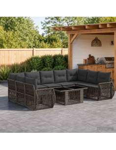 Set Divano da Giardino 10 pz Grigio e Grigio Scuro polyrattan