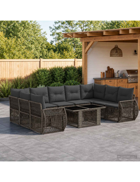 Set Divano da Giardino 10 pz Grigio e Grigio Scuro polyrattan