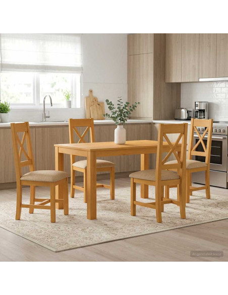 Set da pranzo 5 pz Beige Legno di Quercia Massello