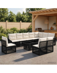 Set Divano da Giardino 11 pz Nero e Bianco Crema polyrattan