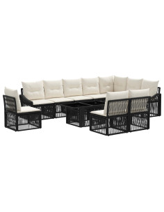 Set Divano da Giardino 11 pz Nero e Bianco Crema polyrattan 2