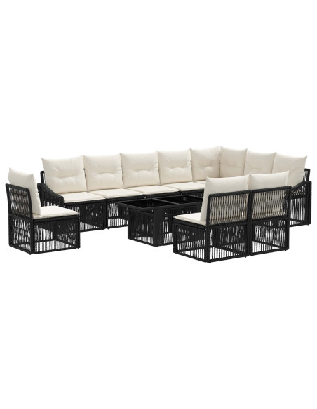 Set Divano da Giardino 11 pz Nero e Bianco Crema polyrattan