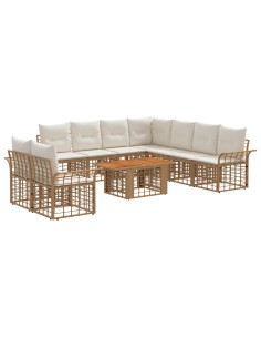 Set Divano da Giardino 10 pz Naturale e Bianco Crema polyrattan 2