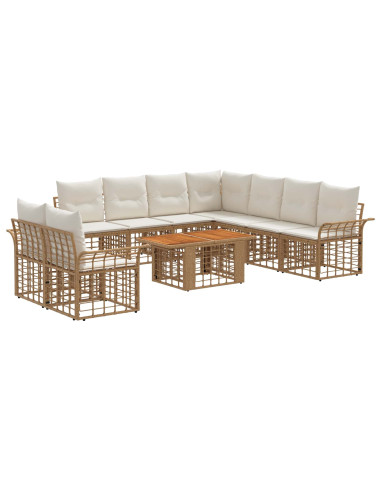 Set Divano da Giardino 10 pz Naturale e Bianco Crema polyrattan