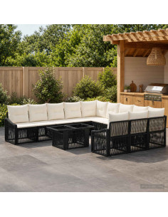 Set Divano da Giardino 12 pz Nero e Bianco Crema polyrattan