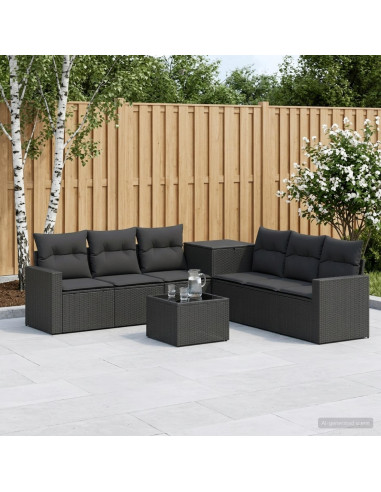 Set di divani 8 pz Nero Rattan sintetico e Acciaio