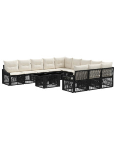 Set Divano da Giardino 12 pz Nero e Bianco Crema polyrattan 2