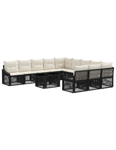 Set Divano da Giardino 12 pz Nero e Bianco Crema polyrattan