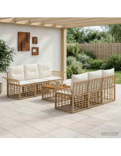 Set di divani da esterno 7 pz Naturale e Bianco Crema
