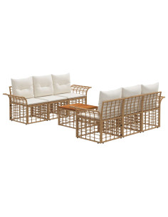Set di divani da esterno 7 pz Naturale e Bianco Crema 2