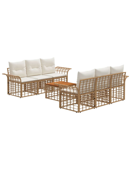 Set di divani da esterno 7 pz Naturale e Bianco Crema