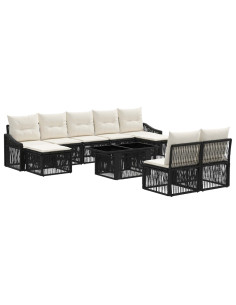 Set Divano da Giardino 10 pz Nero e Bianco Crema polyrattan 2
