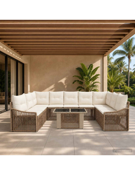 Set Divano da Giardino 10 pz Beige e Bianco Crema polyrattan