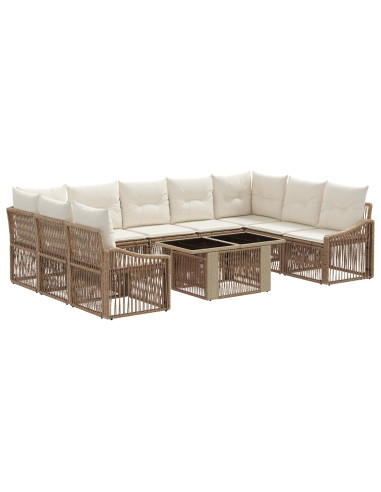 Set Divano da Giardino 10 pz Beige e Bianco Crema polyrattan