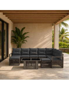 Set Divano da Giardino 10 pz Grigio e Grigio Scuro polyrattan