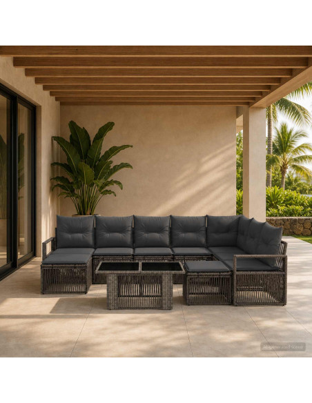 Set Divano da Giardino 10 pz Grigio e Grigio Scuro polyrattan