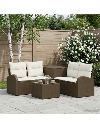 Set di divani 6 pz Marrone e Bianco Crema