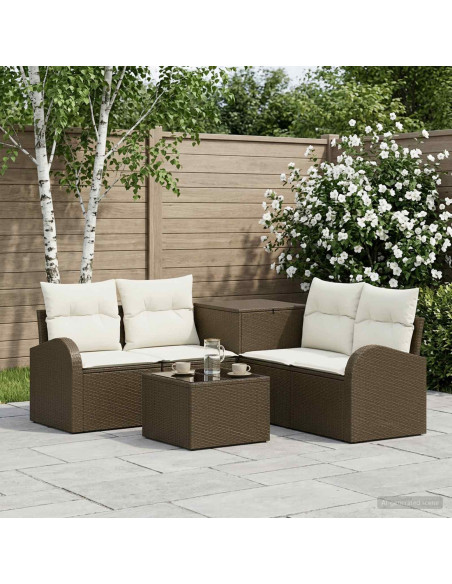 Set di divani 6 pz Marrone e Bianco Crema
