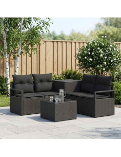 Set di divani 6 pz Nero Rattan sintetico e Acciaio