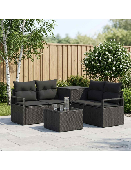 Set di divani 6 pz Nero Rattan sintetico e Acciaio