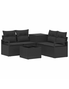 Set di divani 6 pz Nero Rattan sintetico e Acciaio 2