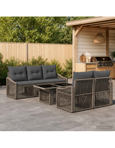 Set Divano da Giardino 6 pz Grigio e Grigio Scuro polyrattan