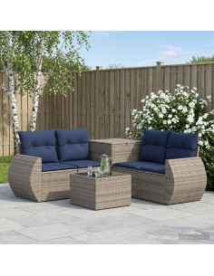 Set di divani 6 pz Grigio e Blu Navy Rattan sintetico e Acciaio